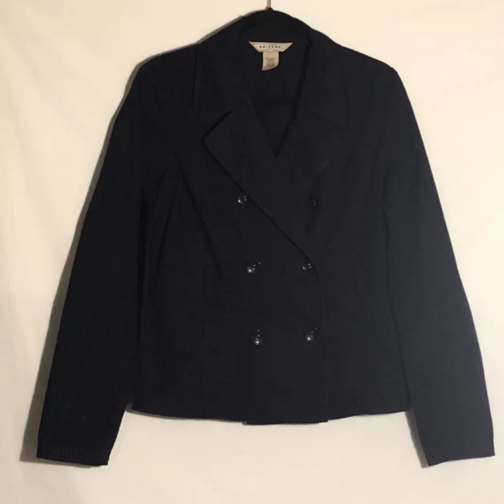 90s Vtg Arizona Jeans Co Jrs L Navy Blue Pea Coat 100% Cotton Pockets